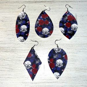 Purple with roses and skeletons faux leather earrings
